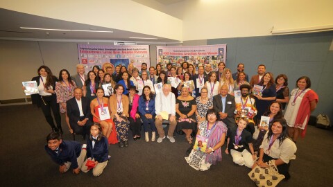 Award recipients, authors, and more gather for the 2023 International Latino Book Awards in this undated photo.