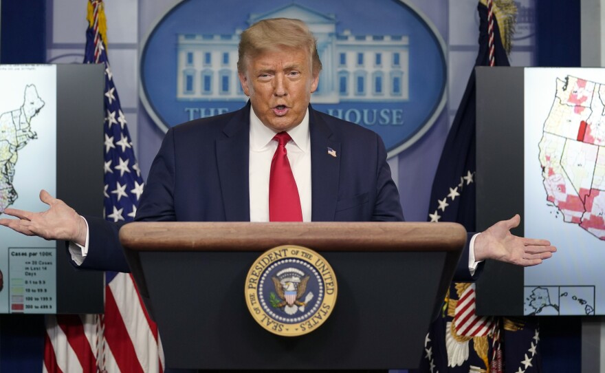 President Donald Trump speaks during a news conference at the White House on Thursday, July 23, 2020.