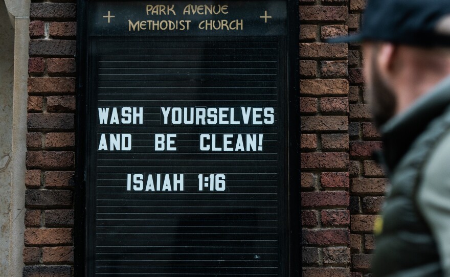 A phrase from the Bible's Book of Isaiah, on display on March 12, 2020, at a New York City church, took on new meaning in the pandemic.