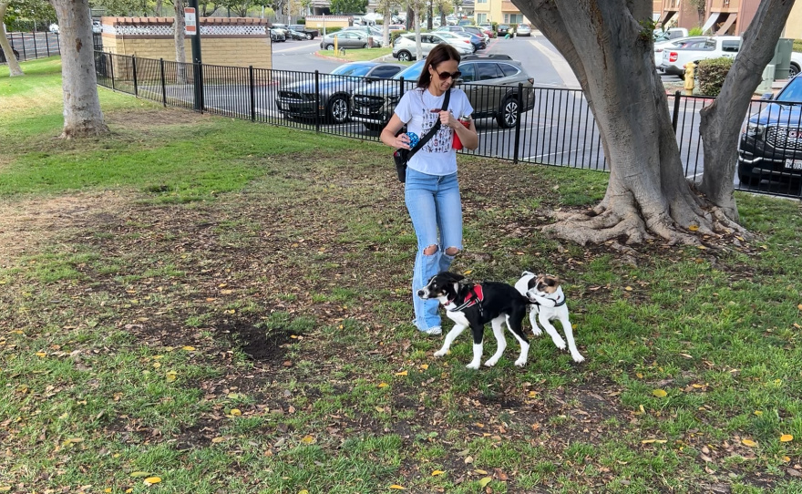 Jolene Miller, Mission Valley resident, with her dogs