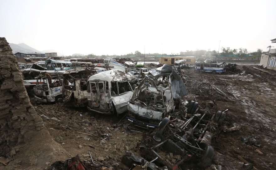 The scene following an April 19 suicide attack in Kabul. The Taliban claimed responsibility.