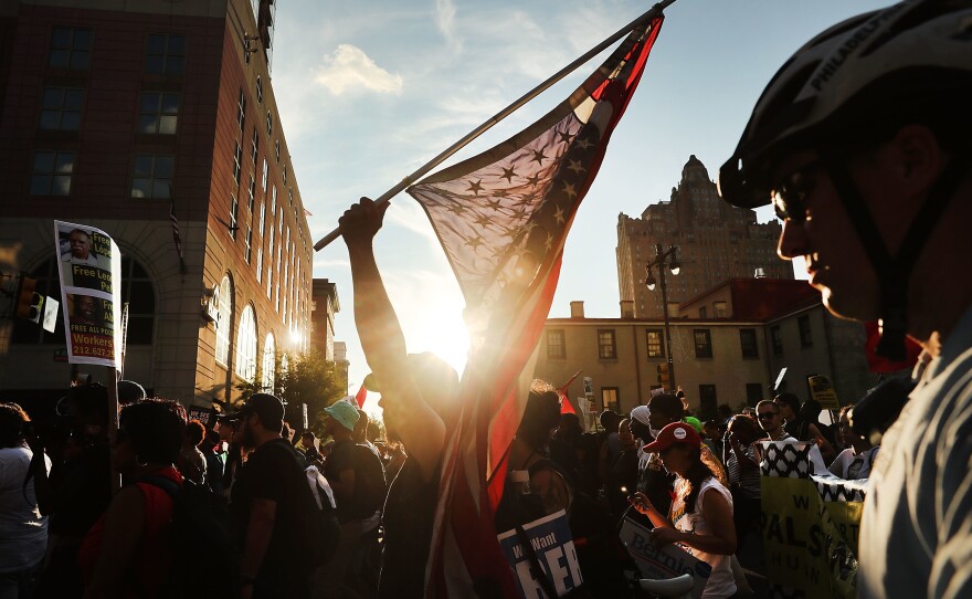 Black Lives Matter protesters march through downtown Philadelphia during the Democratic National Convention on Tuesday.