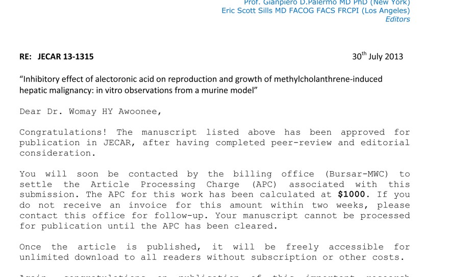 This journal offered to publish a fake cancer research paper for a $1,000 fee.