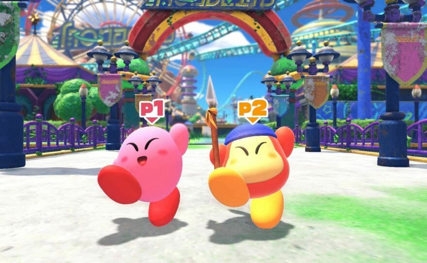 Play solo or with a buddy in Kirby and the Forgotten Land, a perfect game for kids and beginners.