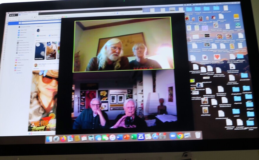 "Zooming on Sunday night with number one son, Jerry (who is a professor of anthropology at Collin Collage in Texas) and his wife Phillipa who live in McKenney, Texas," writes Margaret. "We are talking with each of our four kids (adult children) this way. And having drinks with friends sometimes."