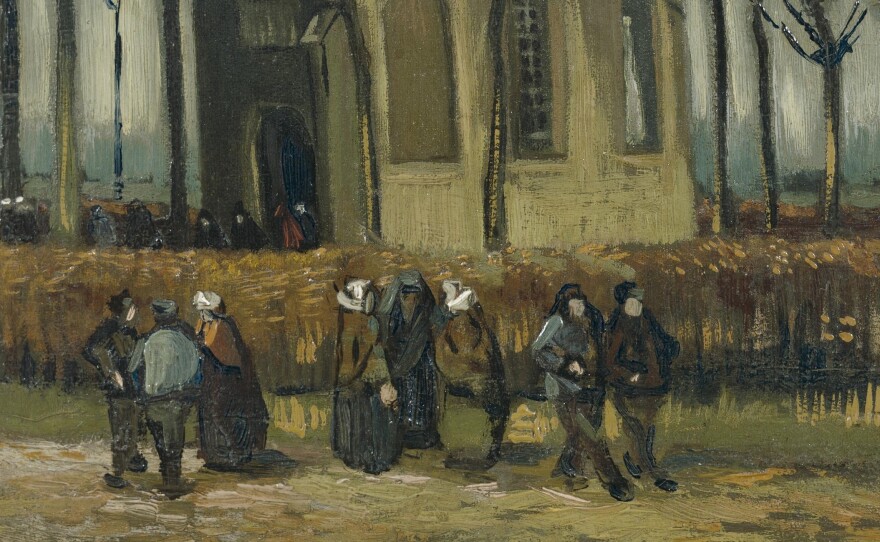 Van Gogh's Congregation Leaving the Reformed Church in Nuenen, 1884-1885, was one of two paintings recovered by Italian anti-mafia police, the Van Gogh Museum announced Friday.