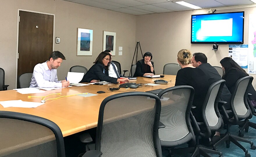 City of San Diego's hepatitis A Coordination Center meets inside a conference room at City Hall downtown, Nov. 2, 2017.