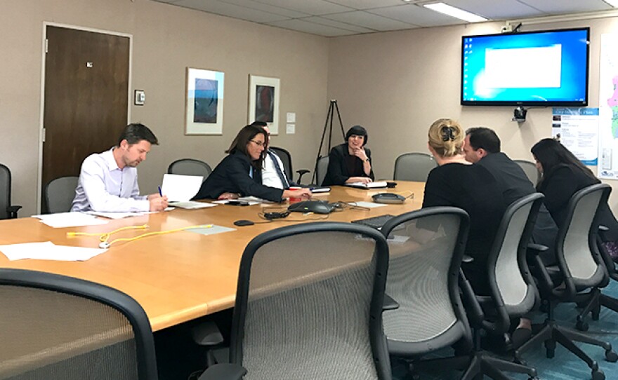 City of San Diego's hepatitis A Coordination Center meets inside a conference room at City Hall downtown, Nov. 2, 2017. 