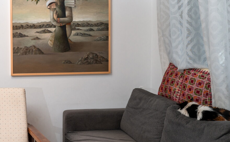 A painting by Sliman Mansour at his home.
