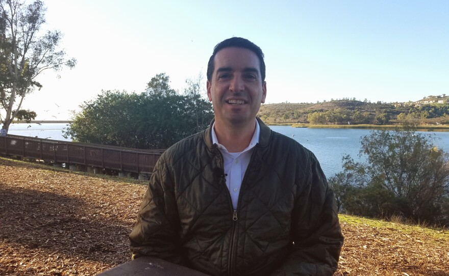 San Diego City Council District 5 candidate Joe Leventhal speaks at Lake Miramar, Dec. 9, 2019.