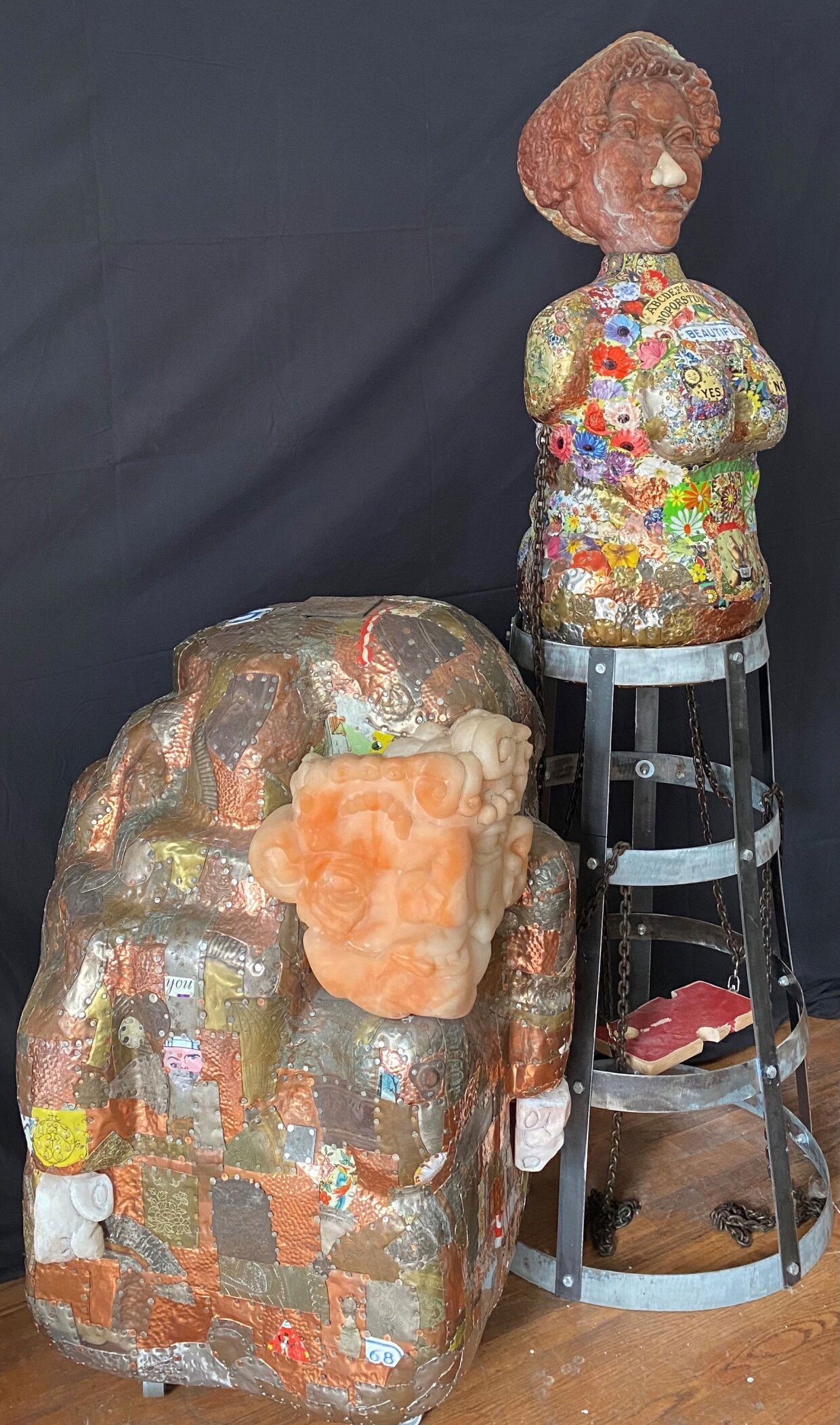 James E. Watts' sculptures, "Quasimodo and Esmeralda" are part of his "Storyteller" exhibition, on view at Oceanside Museum of Art, Saturday, Apr. 2 through Jul. 17, 2022.