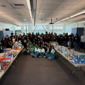 A Thanksgiving food drive hosted by mutual aid group Feeding Daygo, Nov. 23, 2025.