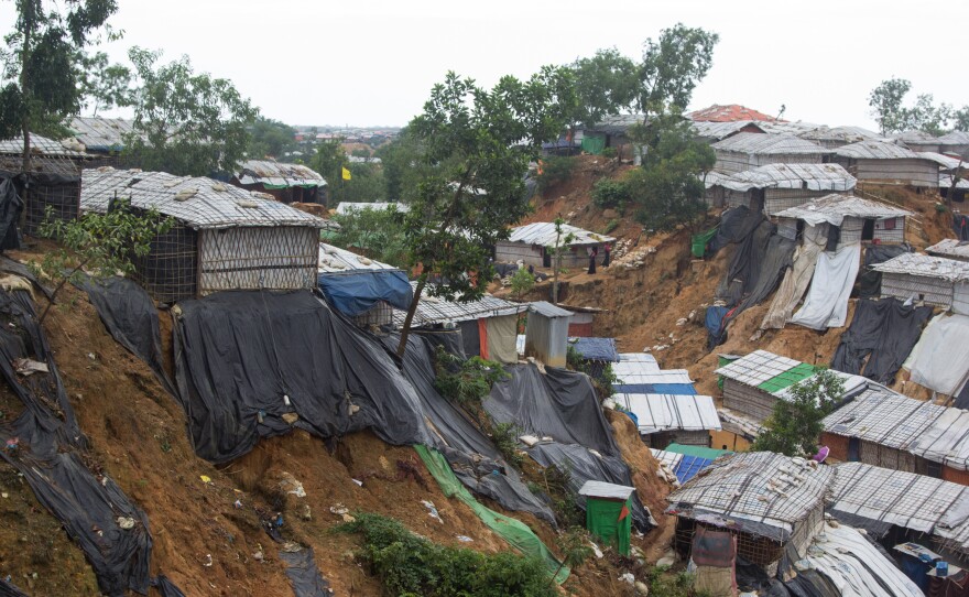 Makeshift shelters in the Balukhali Rohingya refugee camp in Bangladesh. During monsoon rains, thousands were moved to more secure shelters at the edge of the camp.