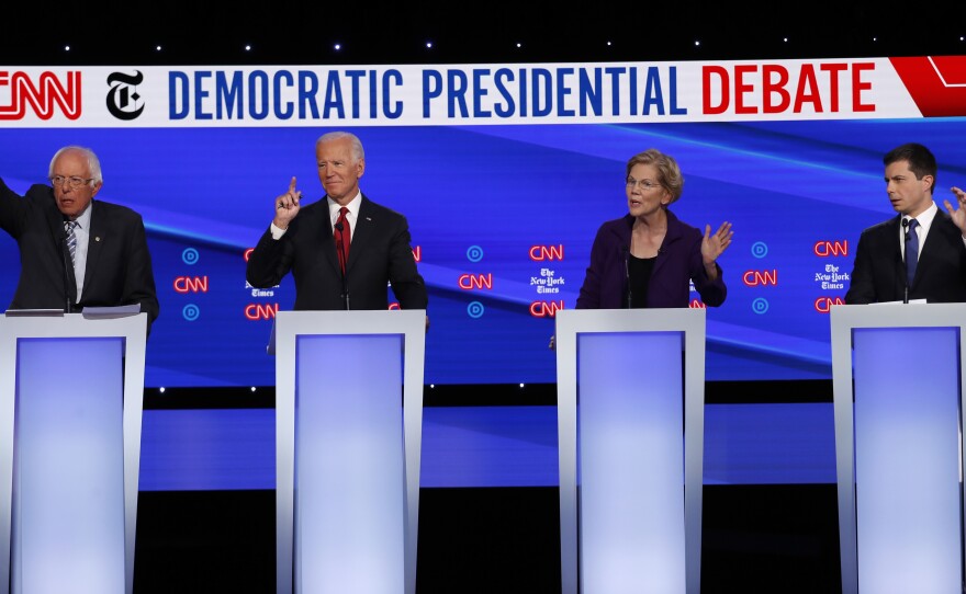 As of the new year, there are four leading contenders for the Democratic presidential nomination (from left): Vermont Sen. Bernie Sanders, former Vice President Joe Biden, Massachusetts Sen. Elizabeth Warren and former South Bend, Ind., Mayor Pete Buttigieg.