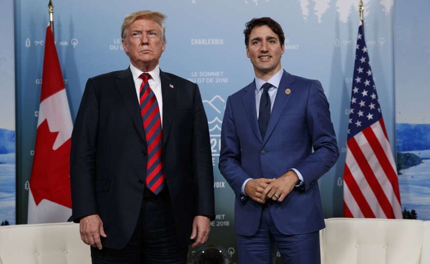President Trump meets with Canadian Prime Minister Justin Trudeau at the G-7 summit in Charlevoix, Canada.