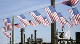 American flags are seen near the Shell refinery, in Martinez, Calif. California, April 30, 2008. 