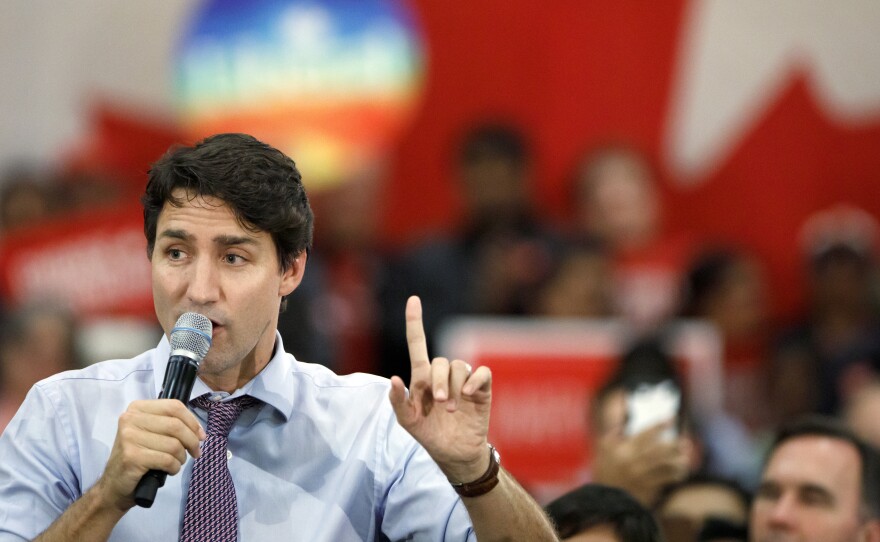 Prime Minister Justin Trudeau speaks to a room of supporters at a campaign rally in Vaughan, Canada, on Friday.