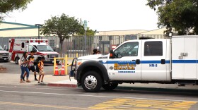 A County of San Diego Hazardous Materials Division vehicle parked outside Rosa Parks Elementary School in City Heights on Friday, Sept. 26, 2025.