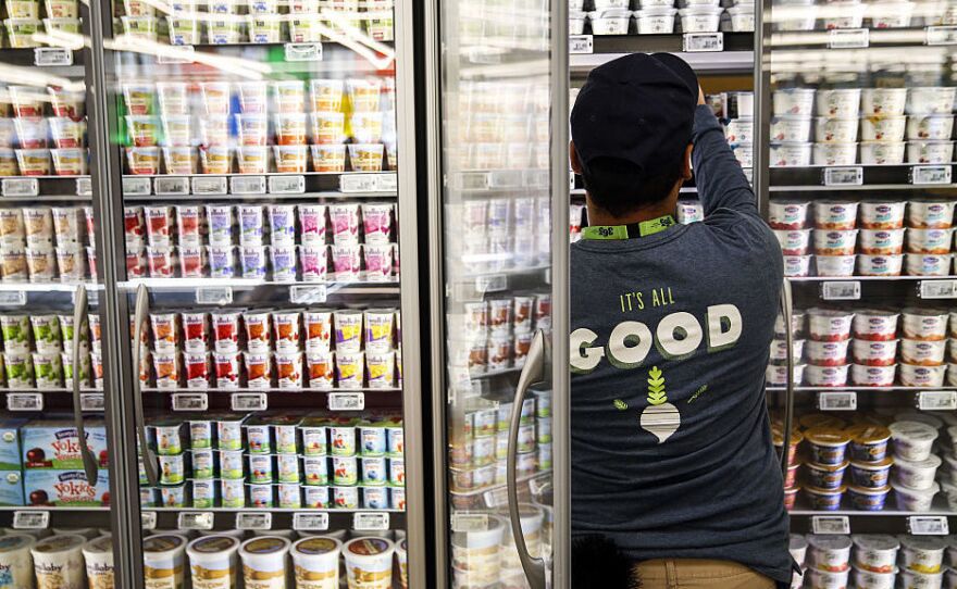 Yogurt selections like this one at a Los Angeles 365 by Whole Foods Market store are getting larger, but a new U.K. study warns that many contain lots of added sugar.