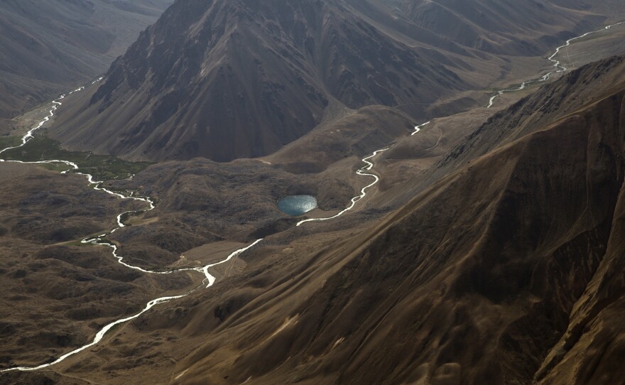 Snow-capped mountains in Badakhshan province, Afghanistan. Landslides are common in the remote, mountainous area, often caused by heavy rain and snow.