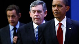 (R-L) U.S. President Barack Obama, British Prime Minister Gordon Brown and French President Nicolas Sarkozy arrive for a statement on Iran at the Lawrence Convention Center, site of the G-20 summit, September 25, 2009 in Pittsburgh, Pennsylvania. The trio condemned recent actions by Iran regarding the construction of a covert nuclear facility.