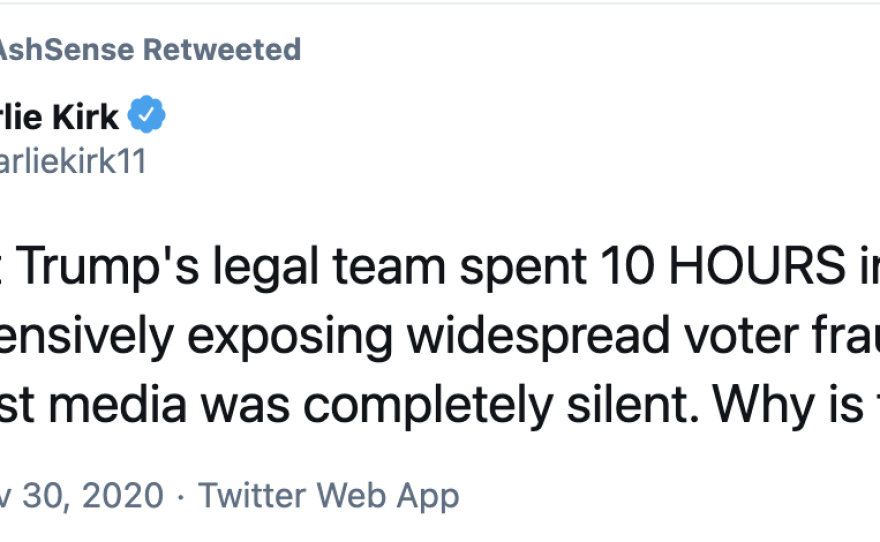 Babbitt's Twitter feed frequently featured Fox News figures such as Charlie Kirk, a regular guest whose bylined commentaries appear on the Fox News website. Kirk and his group supported the Jan. 6 protest events, though his group has since denounced the violence that took place.