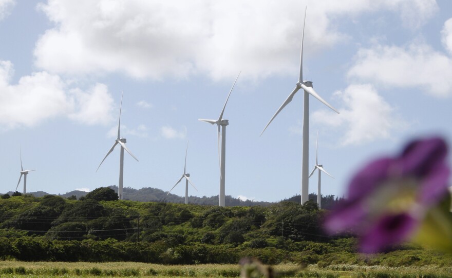 Wind turbines at the Kahuku wind farm on Oahu's North Shore in 2011. Hawaiian energy managers are hoping to build stronger connections with customers to better manage renewable sources of energy on the grid.