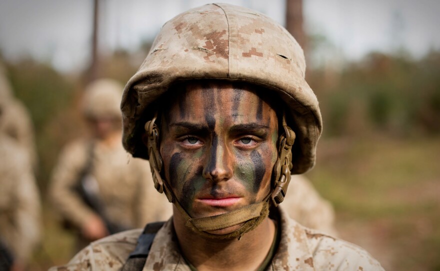 Maria Daume, born in a prison in Russia became one of the first female Marines with infantry contracts. (Parris Island, S.C.)
