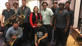 Russ Gonzales, Paul Lopez, Reagan Branch, Maureen Cavanaugh, Karlos Paez, Roberto Perreta, Brian Jordan, Issac Lewis, Mike Benge and Omar Lopez at the KPBS studios Aug. 23, 2017. 