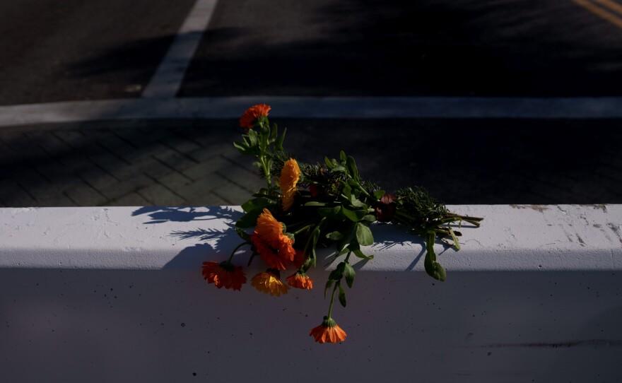 Flowers near the site of Saturday's deadly shooting in Monterey Park, California.