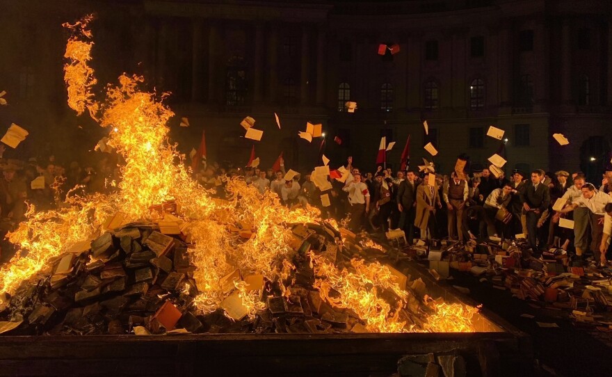 The book burning scene in <em>Origin</em> was filmed in a square in Berlin in which the Nazis burned books in 1933.<strong> </strong>