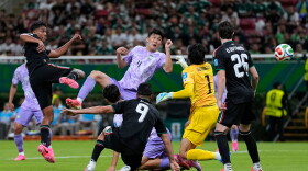 Mexico's Luis Romo (7), left, scores the opening goal during the World Cup Group A soccer match between Mexico and South Korea in Zapopan, near Guadalajara, Mexico, Thursday, June 18, 2026.