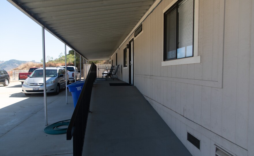A separate trailer where firefighters spend time between calls is shown at Fire Station 4 in Fallbrook, Aug. 6, 2020. Traveling between buildings is one of several factors that can slow the response time of firefighters at the station.
