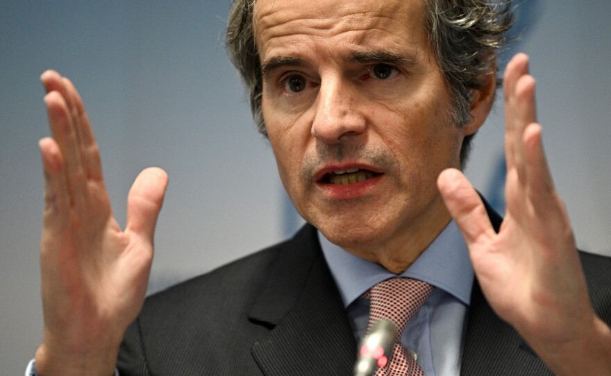 IAEA Director General Rafael Grossi, pictured here at a press conference earlier this week, says the world is "rolling the dice" on allowing Ukraine's Zaporizhzhia power plant to undergo repeated damage.