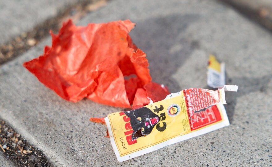 The remnants of the firecracker that exploded in a 15-year-old boy's hand in Oceanside, Feb. 5, 2026.