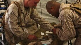 Corpsmen with Shock Trauma Platoon, Alpha Company, 1st Medical Battalion, 1st Marine Logistics Group, get hands-on training during a pre-deployment field training exercise aboard Camp Pendleton.

