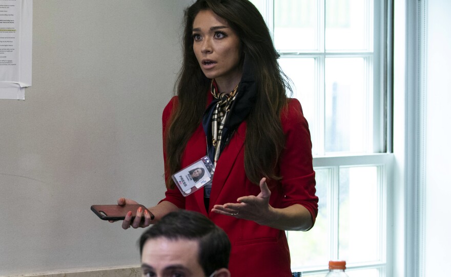 One America News Network reporter Chanel Rion asks a question at a briefing for reporters at the White House on May 22, 2020.