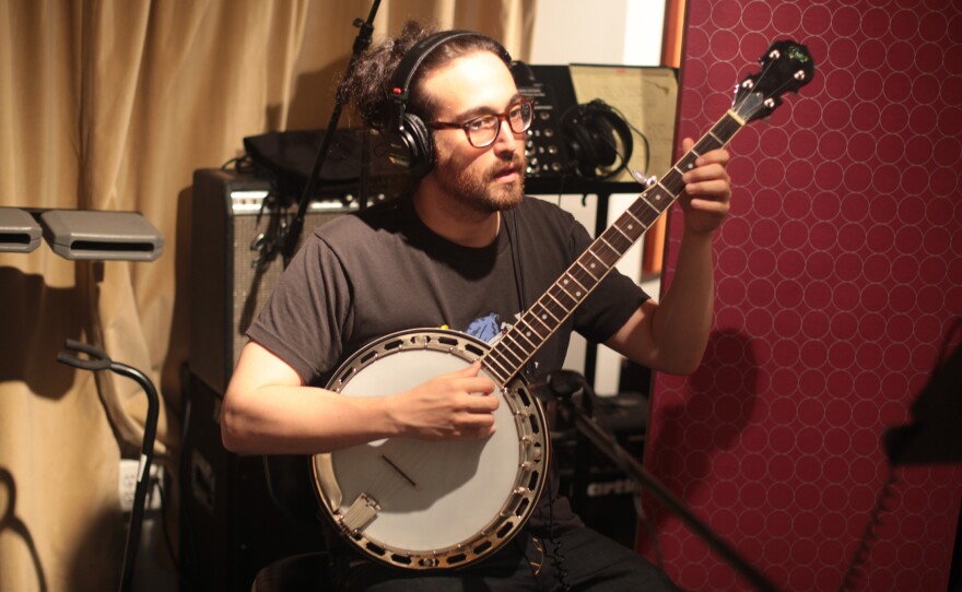 Sean Lennon in the studio, during production of the <em>Alter Egos</em> soundtrack.