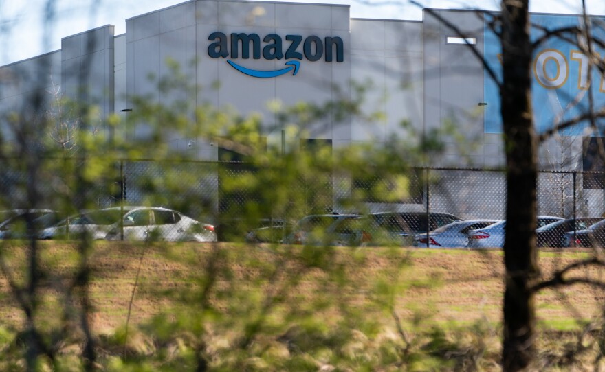 The Amazon warehouse at the center of a high-profile unionization drive is seen on March 29 in Bessemer, Alabama.