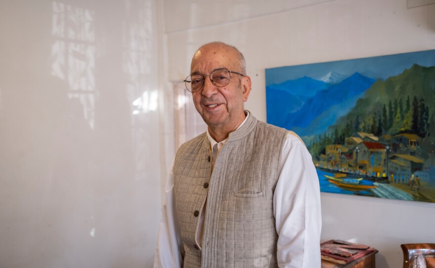 Vijay Dhar, a co-owner of Myoun INOX multiplex, in his office in Srinagar on Oct. 1. Dhar's family has owned movie theaters since the 1960s.
