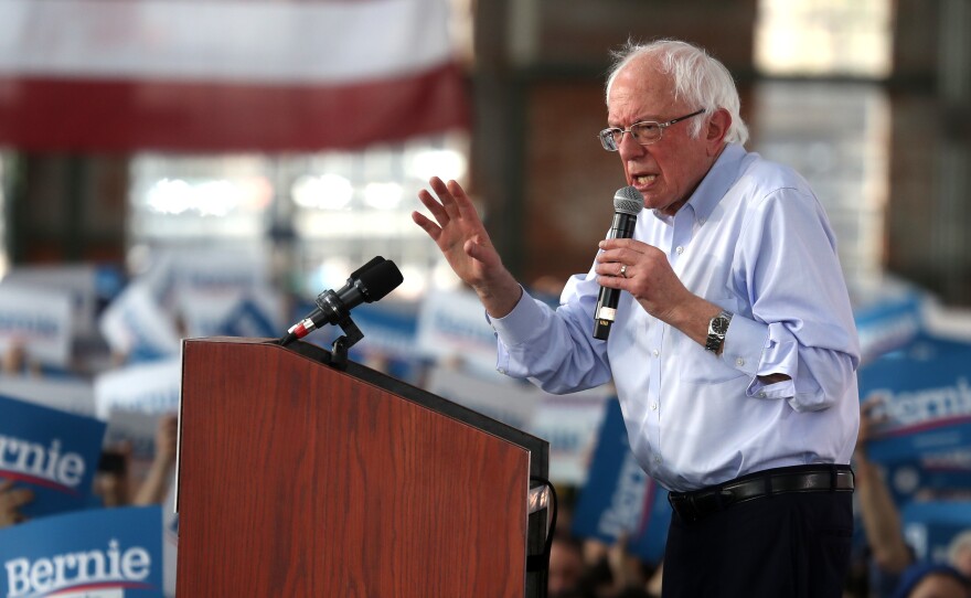 Democratic presidential candidate Bernie Sanders speaks during a campaign event on Monday in Richmond, Calif. The independent senator identifies as a democratic socialist.