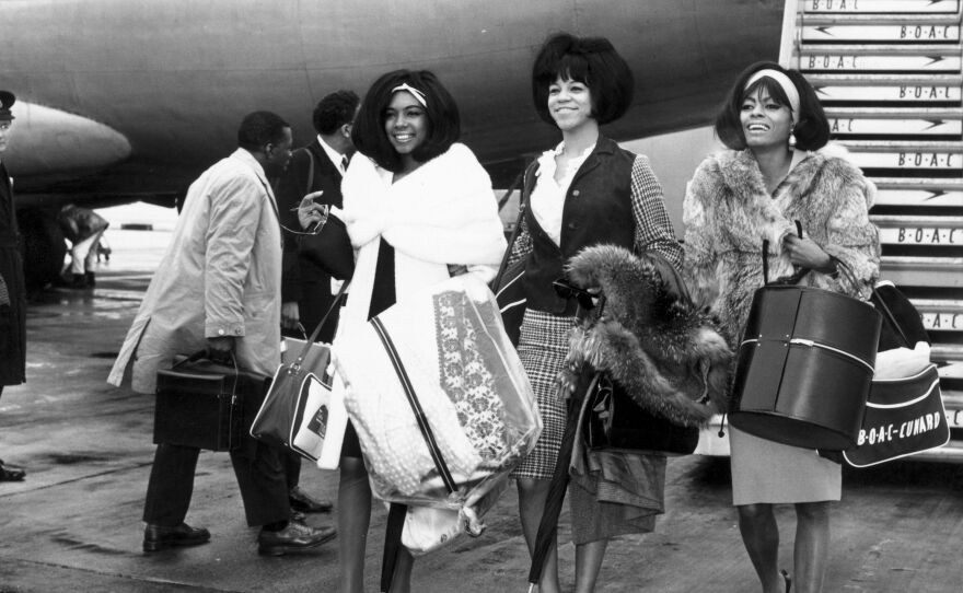 The Supremes, arriving at London's Heathrow Airport in 1965.
