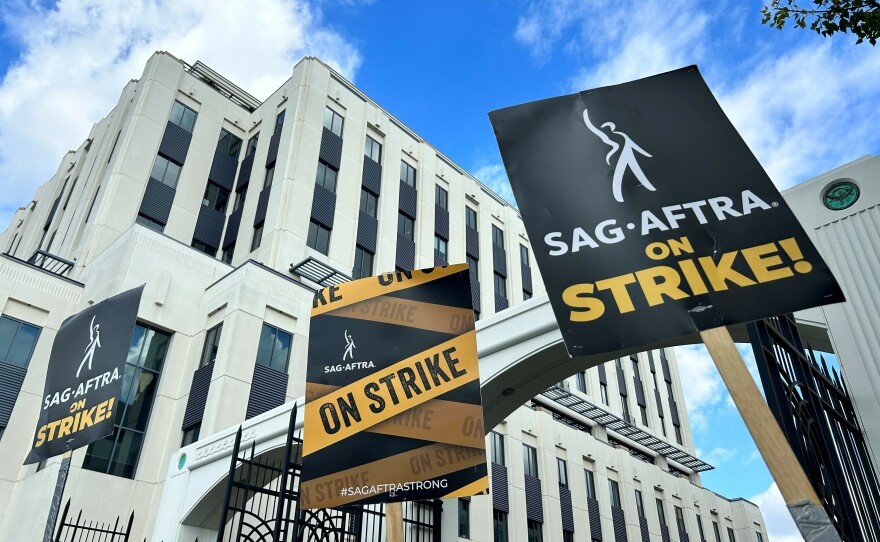 Picket signs outside SONY studios in Culver City