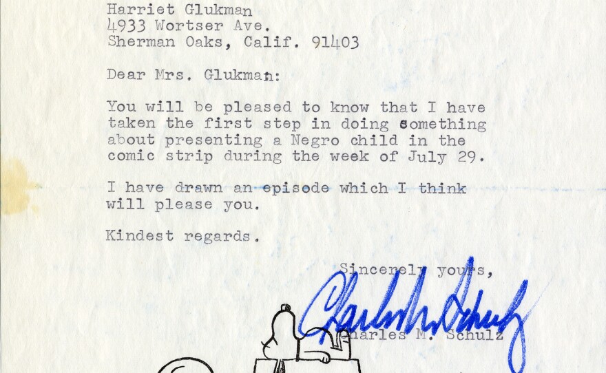 Charles Schulz's response to school teacher, Harriet Glickman.
