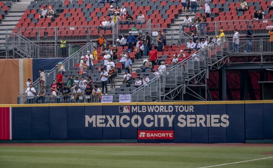 Fans begin to fill the stands of Estadio Alfredo Harp Helú for the first game of the MLB Mexico City Series, April 28, 2023.