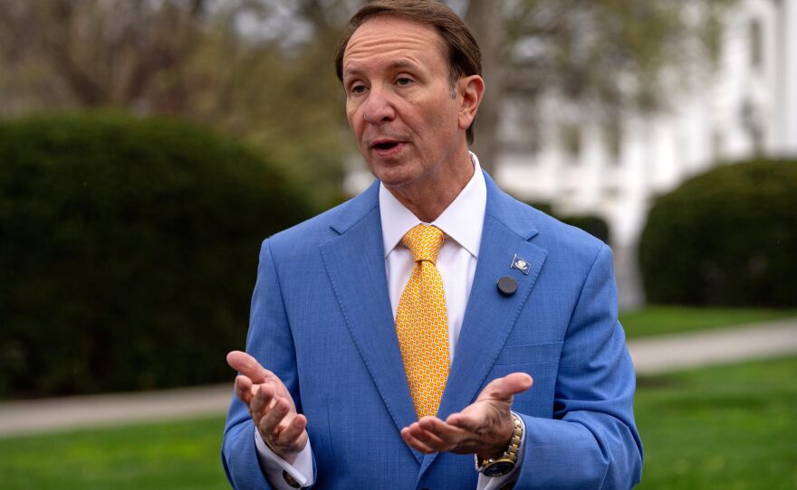 Louisiana Gov. Jeff Landry records a social media video outside the White House on March 24, 2025.