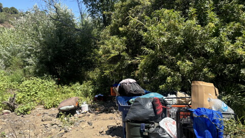 A homeless encampment along the San Diego Riverbed on June 17, 2026.