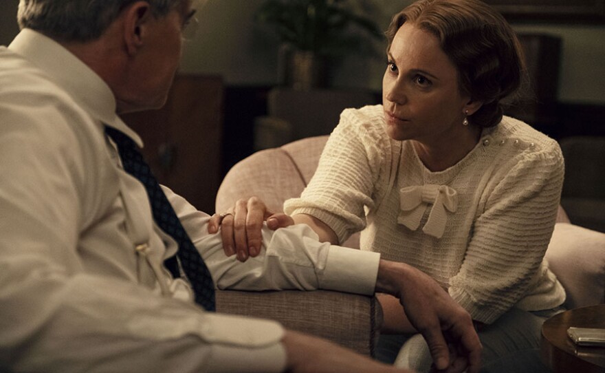 Kyle MacLachlan as President Franklin D. Roosevelt and Sofia Helin as Crown Princess Martha in ATLANTIC CROSSING On MASTERPIECE.