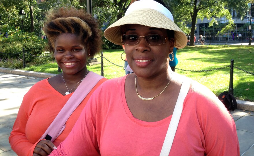 Sandy evacuees Shawn Little (right) and her daugher, Terri, joined a press conference to protest for more time at city hotels while they look for permanent homes.