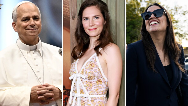 From left: Pope Leo, someone who is a correct answer, AOC.